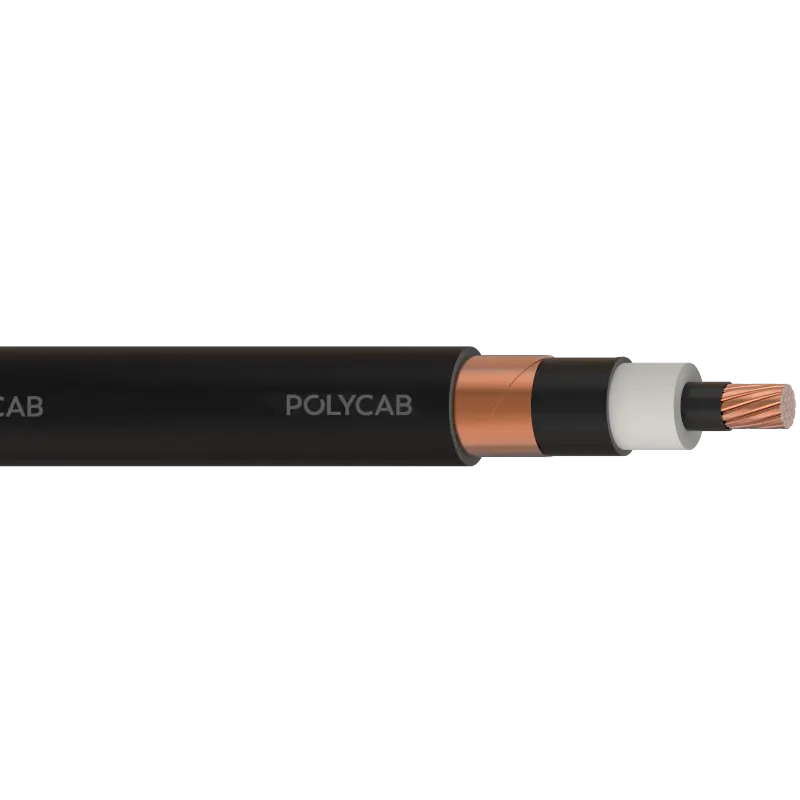 Polycab MV 15kV Cu UL 1072 EPR 100% Class B compressed stranded copper conductor, Semiconducting extruded, Crosslinked EPR insulated(100% insulation level), semiconducting extruded, Copper taped and overall PVC sheathed 15 KV MV cable - Polycab MV 15kV Cu UL 1072 EPR 100% - 55431