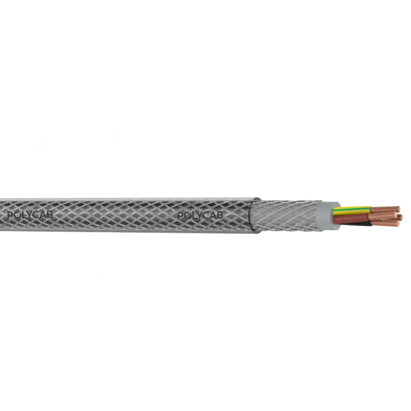 Multicore copper conductor,PVC insulation,laid up, PVC inner sheath, ATC wire braiding, transparent PVC sheath cable - Polycab 110 CY IEC 60227-7 Screened control Cable 300/500V AC - 54824