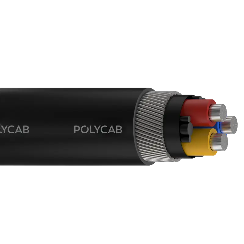 Polycab MV IS 7098-II 3C A2XWY/A2XFY 3.3/3.3kV(UE) Stranded aluminium conductor, XLPE insulation, cores laid up,inner sheathed, GI armored & Overall outer sheathed 3.3/3.3 KV(UE)3C MV Power cable - Polycab MV IS 7098-II 3C A2XWY/A2XFY 3.3/3.3kV(UE) - 55105