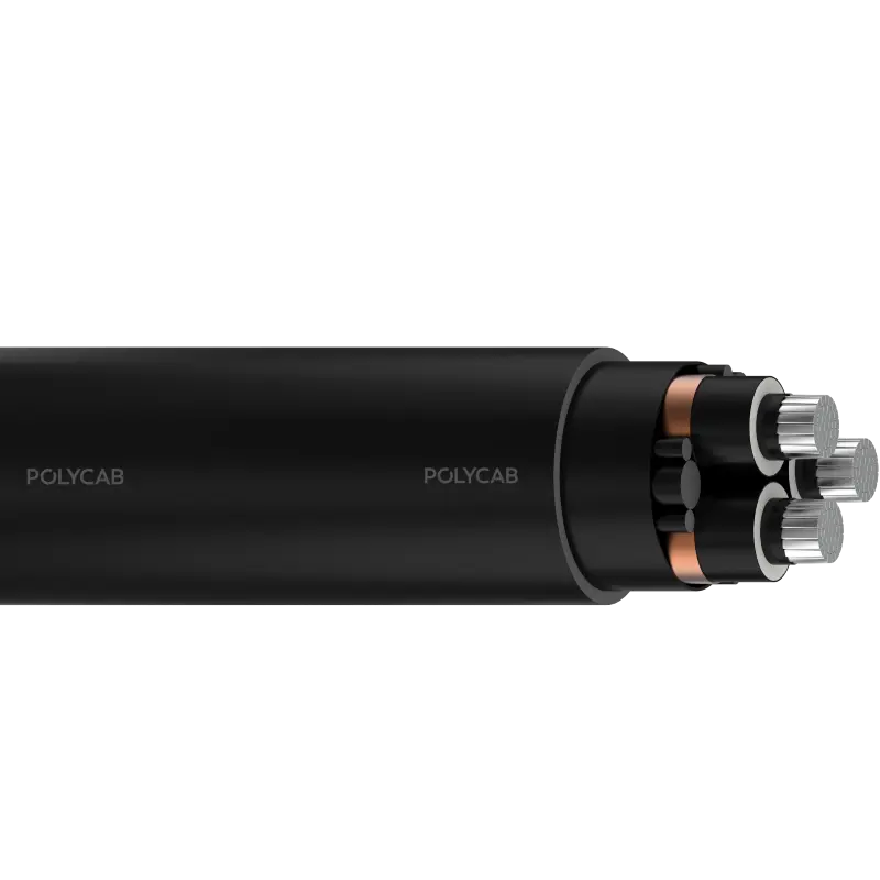 Polycab MV 3C AL EPR ICEA/NEMA 25kV Stranded Al conductor, EPR insulation with semi conductive layer in triple extrusion, Cu tape screen,cores laid up,PVC Outer sheath 25kV 3C MV Power cable - Polycab MV 3C AL EPR ICEA/NEMA 25kV - 55239