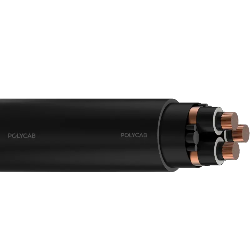 Polycab MV 3C Cu EPR ICEA/NEMA 35kV Stranded Cu conductor, EPR insulation with semi conductive layer in triple extrusion, Cu tape screen,cores laid up,PVC Outer sheath 35kV 3C MV Power cable - Polycab MV 3C Cu EPR ICEA/NEMA 35kV - 55231