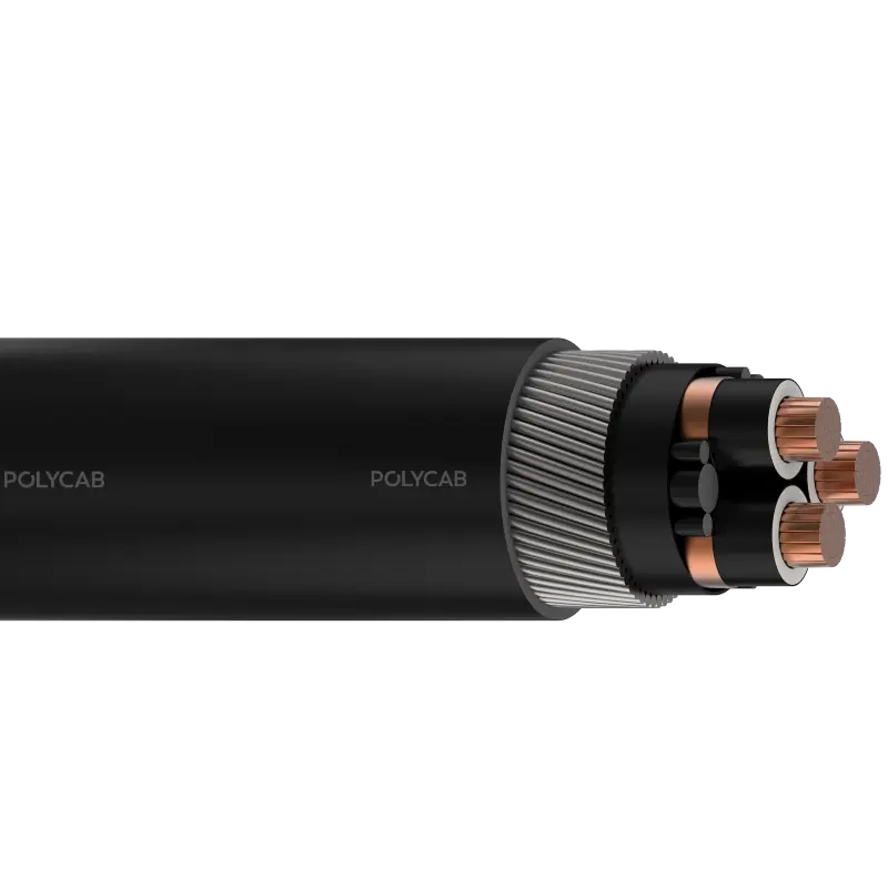 Polycab MV IS 7098-II 3C 2XWY/2XFY 19/33kV(E) Stranded copper conductor, XLPE insulation with semi conductive layer in triple extrusion, cores laid up,inner sheathed, GI armored & Overall outer sheathed 19/33 KV(E) 3C MV Power cable - Polycab MV IS 7098-II 3C 2XWY/2XFY 19/33kV(E) - 55101