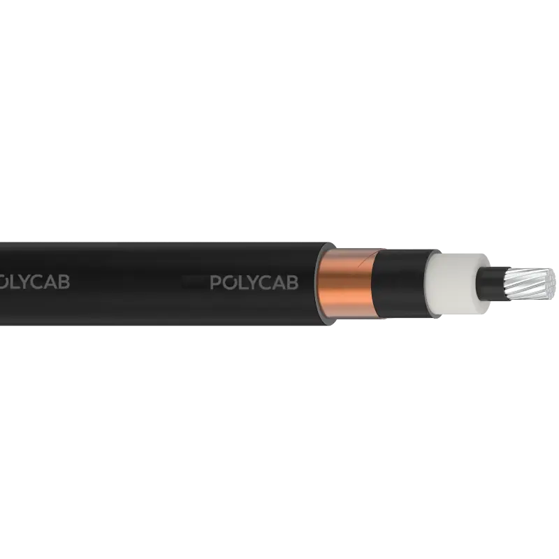 Polycab MV 35kV AL UL 1072 EPR 133% Class B compact stranded 8000 series aluminium alloy conductor, Semiconducting extruded, Crosslinked EPR insulated (133% insulation level), semiconducting extruded, Copper taped and overall PVC sheathed 35 KV MV cable - Polycab MV 35kV AL UL 1072 EPR 133% - 55441